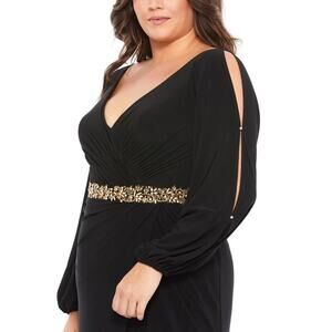 New Mac Duggal - 67747 Long Split Sleeve V Neck Dress In Black Size 20W